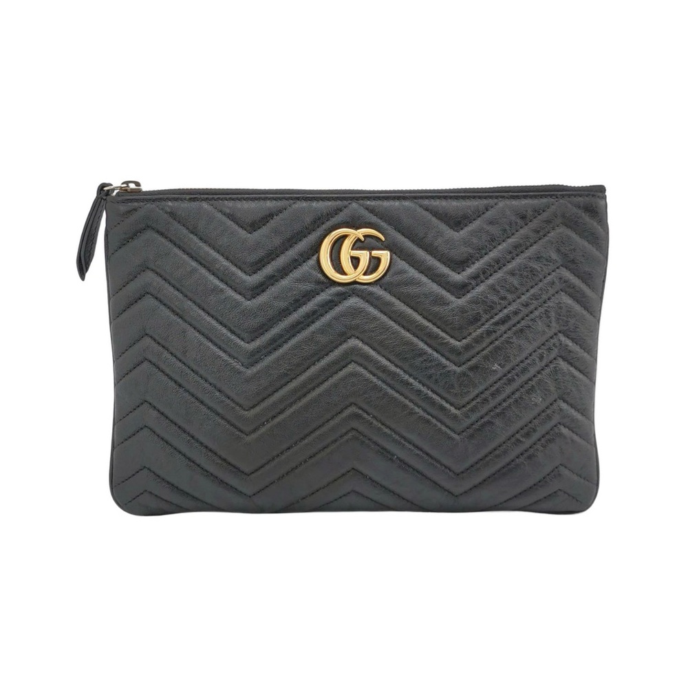 Gucci Black Chevron Pouch with Gold Logo